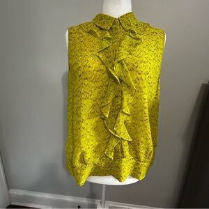 CAbi Green Ruffled Sleeveless Blouse with Bib Collar